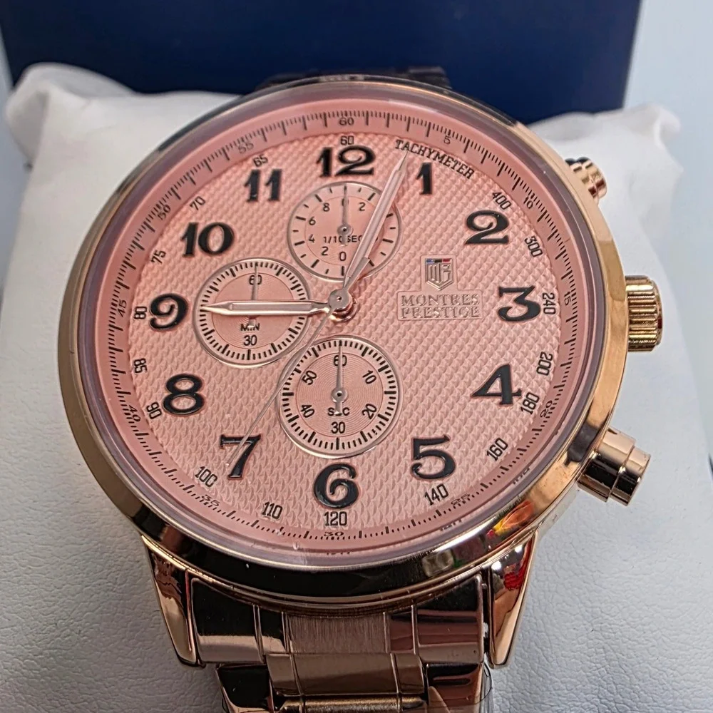 Men's Montres Prestige Rose Gold Chronograph Watch 43mm   MPW-0320 New